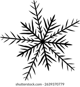 Snowflake isolated on transparent background. Vector graphic line ink illustration. Silhouette sign for logo, print, comics, fashion, pop art, boards, design, stickers, decoration, posters