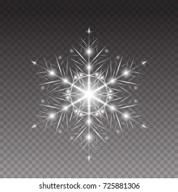 Snowflake isolated on transparent background. Christmas glow light crystal snowflake. Vector xmas or New Year ice winter freeze snow flake silhouette for your design