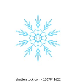 Snowflake isolated on white background. Flat snow icon silhouette. New year theme. Vector illustration