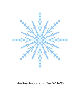 Snowflake isolated on white background. Flat snow icon silhouette. New year theme. Vector illustration