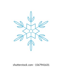 Snowflake isolated on white background. Flat snow icon silhouette. New year theme. Vector illustration