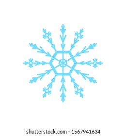 Snowflake isolated on white background. Flat snow icon silhouette. New year theme. Vector illustration