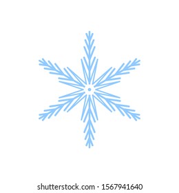 Snowflake isolated on white background. Flat snow icon silhouette. New year theme. Vector illustration
