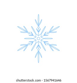 Snowflake isolated on white background. Flat snow icon silhouette. New year theme. Vector illustration
