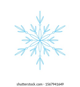 Snowflake isolated on white background. Flat snow icon silhouette. New year theme. Vector illustration