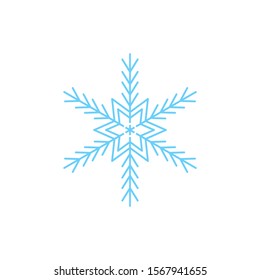 Snowflake isolated on white background. Flat snow icon silhouette. New year theme. Vector illustration