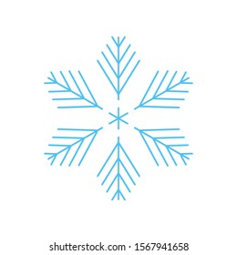 Snowflake isolated on white background. Flat snow icon silhouette. New year theme. Vector illustration