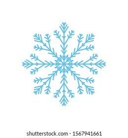 Snowflake isolated on white background. Flat snow icon silhouette. New year theme. Vector illustration