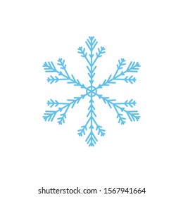Snowflake isolated on white background. Flat snow icon silhouette. New year theme. Vector illustration