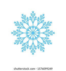 Snowflake isolated on white background. Flat snow icon silhouette. New year theme. Vector illustration