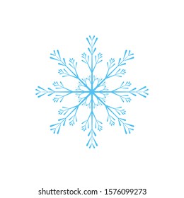 Snowflake isolated on white background. Flat snow icon silhouette. New year theme. Vector illustration