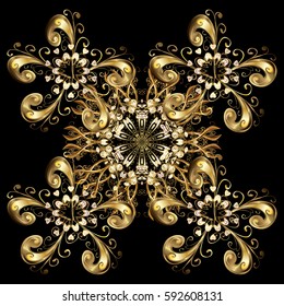 Snowflake isolated ornament. Flat design of snowflakes isolated on black background. Snowflakes ornament. Vector snowflakes background.