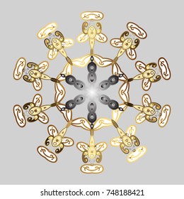 Snowflake isolated. Snowflake ornament Vector illustration. Snowflake ornament on a gray, white and brown colors. Cute ornament object.