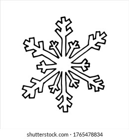 Snowflake, isolated simple hand drawn vector illustration in black and white doodle style 