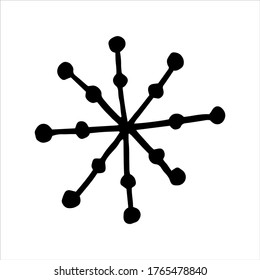 Snowflake, simple ilustración de vector dibujada a mano aislada en forma de doodle en blanco y negro 