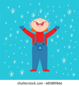 Snowflake kid vector weather traditional winter child december wrapping paper christmas background.