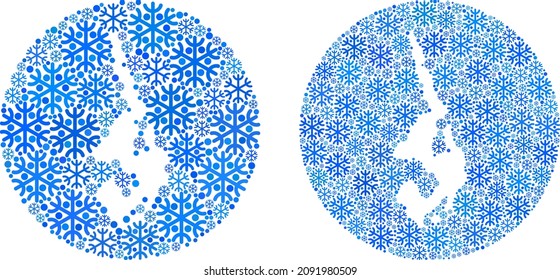 Snowflake Koh Phi Leh map collage is created with sphere and carved shape. Vector Koh Phi Leh map mosaic of snowflake ojects in different sizes and blue color tones.