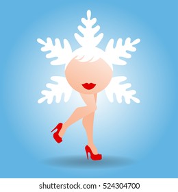 Snowflake lady vector with legs. Snowflake illustration.