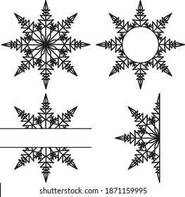 Snowflake laser cut star shapes isolated on white background. Boho festive ornament template. Stencil for scrapbooking, for greeting card, banner. Vector illustration.