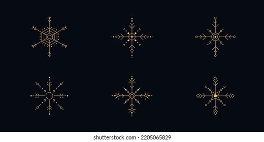 Schneeflocke Linienkunst Abstrakte minimale boho lineare Symbole. Himmelsmystisches Element. Vektorgrafik-Illustration.