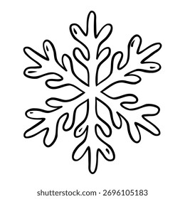 Ilustración dibujada a mano del arte de la línea del copo de nieve. Elemento doodle de invierno. Navidades Arte vectorial de contorno sobre fondo blanco. 