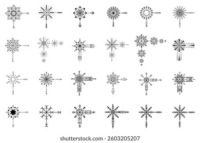 Snowflake line corner illustration set. Vector illustration.