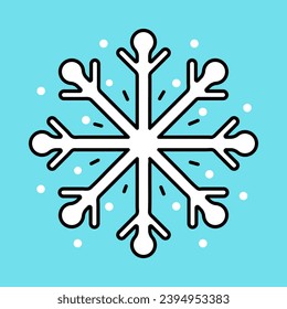 Snowflake line icon in cartoon doodle style. Linear sign, winter symbol, logo. Snowflake outline vector icon. Vector design element