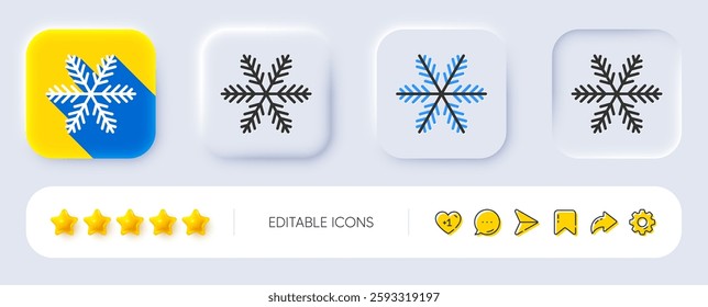Snowflake line icon. Neumorphic, Flat shadow, 3d buttons. Christmas snow sign. Winter or cold symbol. Line snowflake icon. Social media icons. Vector