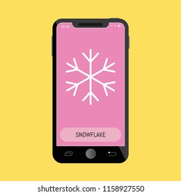 Snowflake Line Icon on Mobile Screen.