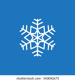 Snowflake line icon, outline vector sign, linear white pictogram isolated on blue. Cold symbol, logo illustration