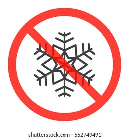 Snowflake line icon in prohibition red circle, Do not freeze ban sign, forbidden symbol. Vector illustration isolated on white