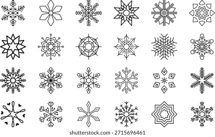 Schneeflocke Linie Symbol-Set, geometrische Winter Kristall Cector Umrisse für Urlaub Design, Winter und Weihnachten Linie Stil Symbole Sammlung