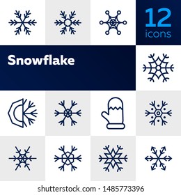 Snowflake line icon set. Set of line icons on white background. Snowflake, frosted pattern, mitten. Vector illustration can be used for topics like winter, december, cold season