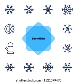 Snowflake line icon set. Set of line icons on white background. Snowflake, frosted pattern, mitten. Vector illustration can be used for topics like winter, december, cold season
