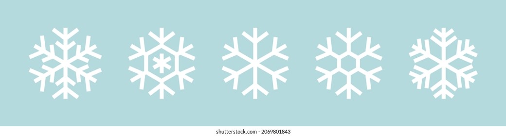 Snowflake line icon set. Snow fall sign isolated vector flake. Snowflake winter decoration symbol.