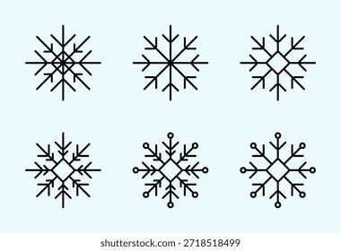 Conjunto de iconos de línea de copo de nieve con Formas de cristal de invierno únicas