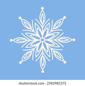 Snowflake line icon. Sign of winter and cold. Geometric ornate snowflake silhouette. Symbol of snow and snowfall in frosty weather. Outline vector illustration isolated on background