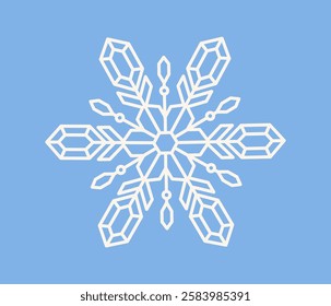 Snowflake line icon. Sign of winter and cold. Geometric ornate snowflake silhouette. Frost pattern and snowfall symbol. Outline vector illustration isolated on background