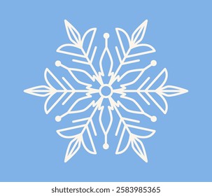 Snowflake line icon. Symbol of winter and cold. Geometric ornate snowflake silhouette. Beautiful snow sign with floral pattern. Frost and snowfall. Outline vector illustration isolated on background