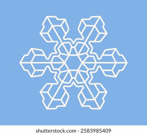 Snowflake line icon. Symbol of winter and cold. Geometric ornate snowflake silhouette. Decorative design element for Christmas cards. Outline vector illustration isolated on background