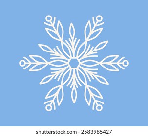 Snowflake line icon. Symbol of winter and cold. Geometric ornate snowflake silhouette. Design element for Christmas greeting card. Outline vector illustration isolated on background