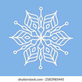 Snowflake line icon. Symbol of winter and cold. Geometric ornate snowflake silhouette. Decorative sign or ornament with frost pattern. Outline vector illustration isolated on background