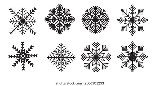 Snowflake Line Icons Editable Stroke with snowflake set Design elements for Christmas and winter season use