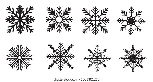Iconos de la línea del copo de nieve Trazo editable con los Elementos de diseño del sistema del copo de nieve para las Navidades y el uso de la estación del invierno