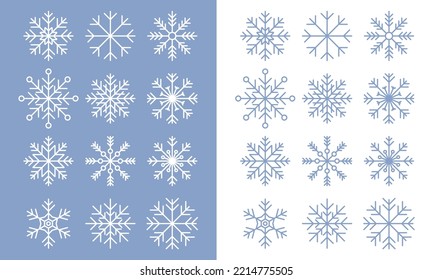 Snowflake line icons on blue and white background. Set of blue Snowflakes icons. Snowflakes template. Snowflake winter. Snowflakes icons. Vector illustration