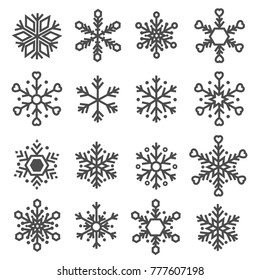 iconos de línea de copo de nieve conjunto vector
