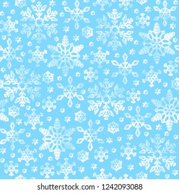Snowflake line seamless pattern. Abstract winter season ornate star background. Linear snow flakes repeat ornament for paper wrap, fabric print, wallpaper decor. Frosty ice outline vector illustration