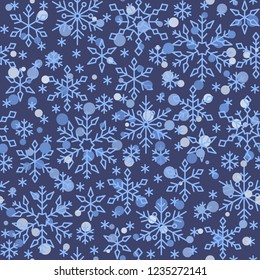 Snowflake line seamless pattern. Layered winter season ornate star background. Linear snow flakes repeat ornament for paper wrap, fabric print, wallpaper decor. Frosty ice outline vector illustration