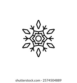 Snowflake linear icon. Thin line customizable illustration. Contour symbol. Vector isolated outline drawing. Editable stroke