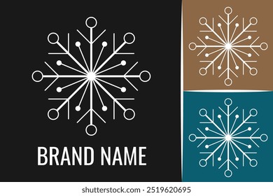 Logo de Snowflake. Logotipo de Navidades snow. Logo congelado de hielo frío de invierno de copos de nieve
